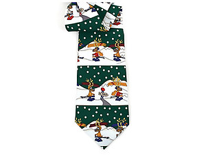 Boy's Green Reindeer 100% Polyester Christmas Tie