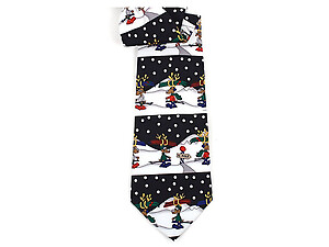 Boy's Black Reindeer 100% Polyester Christmas Tie