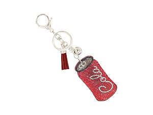 Soda Can Tassel Bling Faux Suede Stuffed Pillow Key Chain Handbag Charm