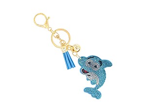 Blue Dolphin Tassel Bling Faux Suede Stuffed Pillow Key Chain Handbag Charm