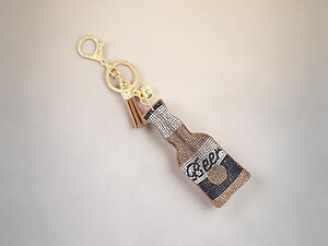 Beer Bottle Tassel Bling Faux Suede Stuffed Pillow Key Chain Handbag Charm