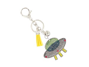UFO Tassel Bling Faux Suede Stuffed Pillow Key Chain Handbag Charm
