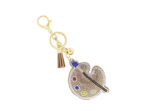 Paint Palette Tassel Bling Faux Suede Stuffed Pillow Key Chain Handbag Charm
