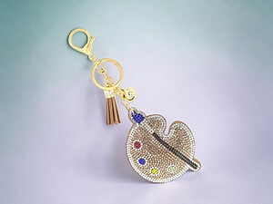 Paint Palette Tassel Bling Faux Suede Stuffed Pillow Key Chain Handbag Charm