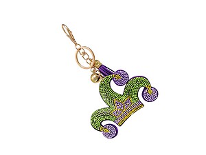 Mardi Gras Jester Hat Tassel Bling Faux Suede Stuffed Pillow Key Chain Handbag Charm