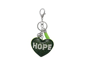 Green Hope Heart Tassel Bling Faux Suede Stuffed Pillow Key Chain Handbag Charm