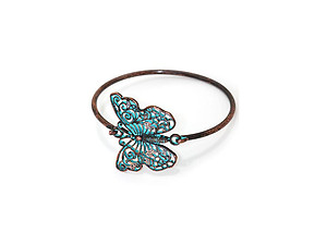 Patina Verdigris Filigree Cut Out Metal Butterfly Hook Bracelet