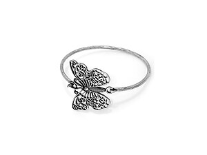 Silver Burnished Filigree Cut Out Metal Butterfly Hook Bracelet