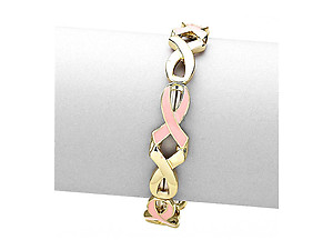 Enameled Pink Ribbon Link Stretchable Bracelet