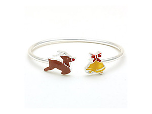 Christmas Reindeer Jingle Bells Charm Cuff Bracelet