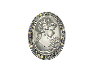 Crystal Trim Victorian Studded Cameo Brooch Pendant