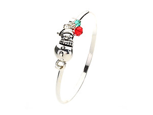 Snowman Crystal Beaded Charm Bangle Bracelet