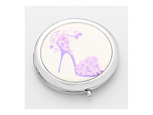 Sweet Floral Violet Heel Folding Makeup Round Compact Mirror