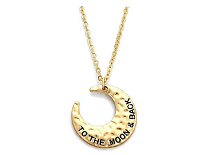 Goldtone To The Moon & Back Engraved Crescent Pendant Necklace