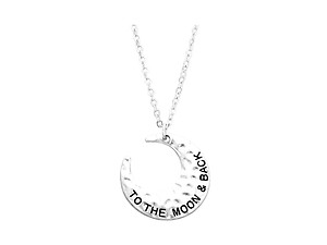 Silvertone To The Moon & Back Engraved Crescent Pendant Necklace