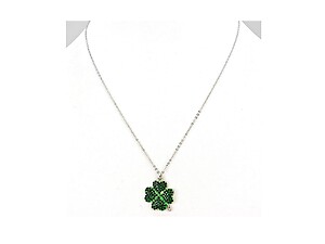 Silvertone Crystal Pave Clover Pendant Necklace