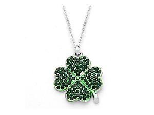 Silvertone Crystal Pave Clover Pendant Necklace