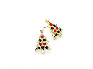 Crystal Accented Christmas Tree Stud Earrings