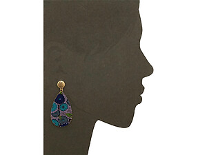 Purple Worn Flower Printed Fabric Teardrop Earrings