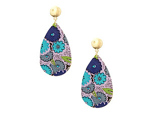 Purple Worn Flower Printed Fabric Teardrop Earrings