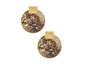 Printed Wood & Metal Geometric Pattern Round Circle Square Earrings