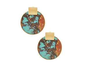 Printed Wood & Metal Geometric Pattern Round Circle Square Earrings