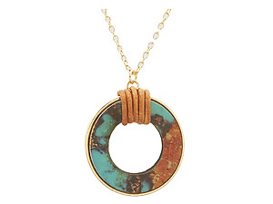 Printed Wood & Metal Geometric Pattern Round Circle Donut Retro Necklace