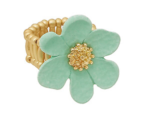 Matt Gold & Green Floral Flower Metal Stretch Ring