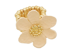 Matt Gold & Nude Floral Flower Metal Stretch Ring