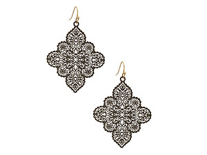 Black Ornate Shape Color Painted Metal Earrings