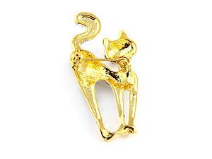 Goldtone & Clear Rhinestone Studded Cat Brooch