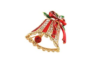 Rhinestone Studded Crystal Enamel Christmas Bell Brooch