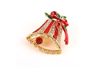 Rhinestone Studded Crystal Enamel Christmas Bell Brooch