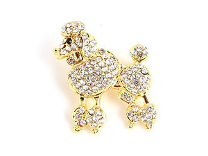 Goldtone Rhinestone Poodle Dog Pin Brooch