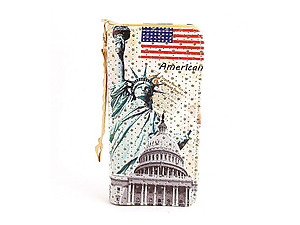 USA Print Ivory Faux Leather Zippered Wallet