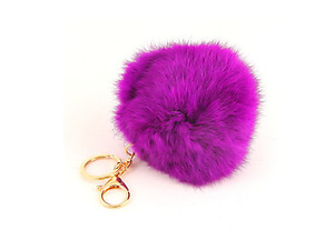 Purple Fur Pom Pom Keychain