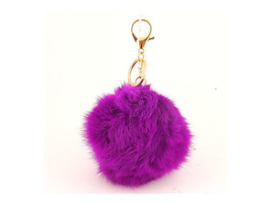 Purple Fur Pom Pom Keychain