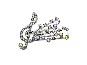 Silvertone Crystal Pave Treble Clef Pin Brooch