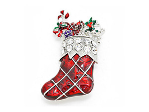 Crystal Enamel Christmas Sock Brooch