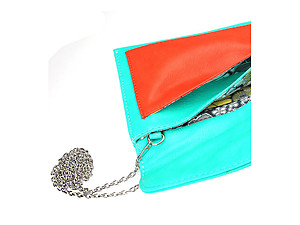 Red &Teal Color Block Buckle Envelope Clutch Bag with Detachable Chain Strap