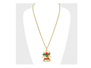 Goldtone Enamel Christmas Bell Pendant Necklace