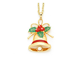 Goldtone Enamel Christmas Bell Pendant Necklace