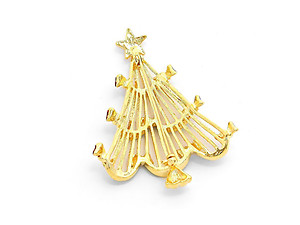 Goldtone Crystal Enamel Christmas Tree Brooch