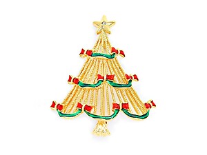 Goldtone Crystal Enamel Christmas Tree Brooch