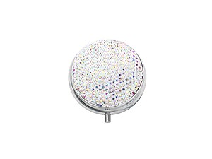 Aurora Borealis Bling Round Mirror Compact Pill Organizer Case