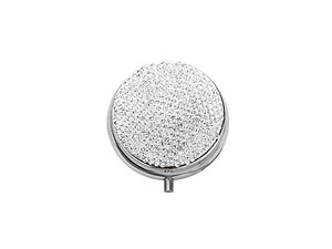 Clear Bling Round Mirror Compact Pill Organizer Case