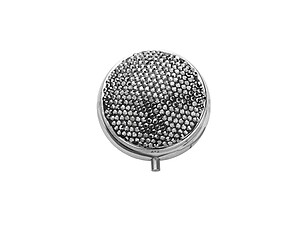 Hematite Bling Round Mirror Compact Pill Organizer Case