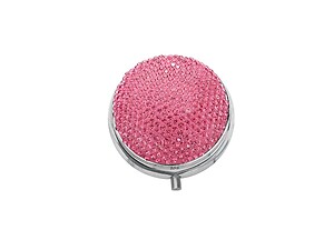 Dark Pink Bling Round Mirror Compact Pill Organizer Case