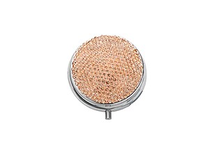 Peach Bling Round Mirror Compact Pill Organizer Case
