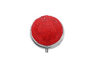 Red Bling Round Mirror Compact Pill Organizer Case